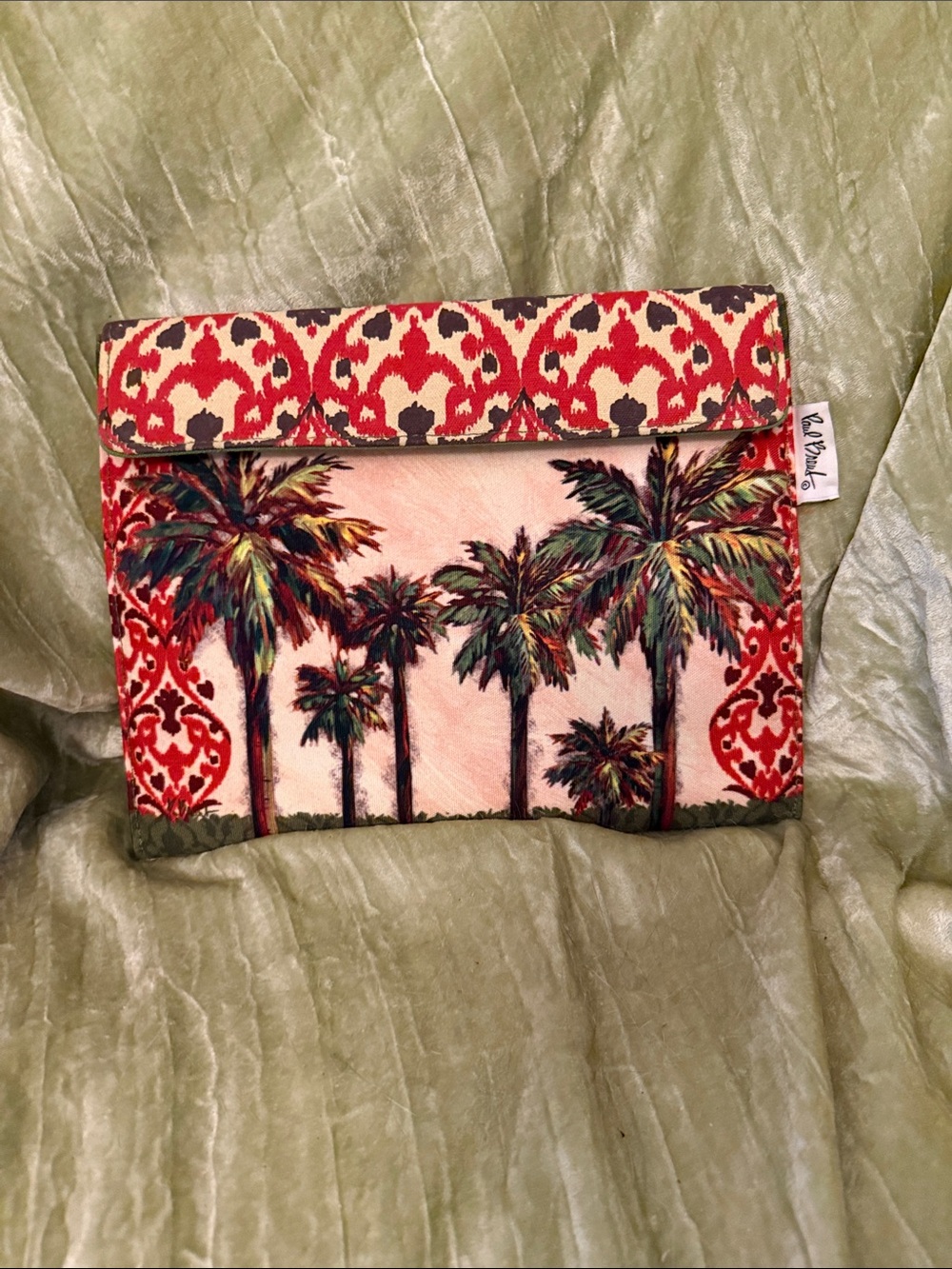 Paul Brent Palm Tree Printed Clutch with Ikat Damask Pattern
